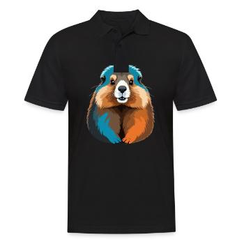 Murmeltier Vektor Kunst mit lebendiger Farbillustration - Männer Poloshirt - Schwarz - Vorne - Kai (181cm)