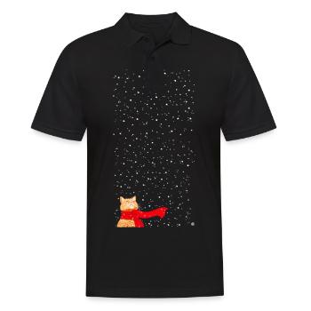 Schneekatze getigert (lang) - Männer Poloshirt - Schwarz - Vorne - Kai (181cm)