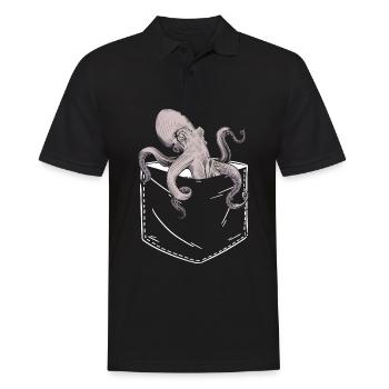Oktopus In Der Brusttasche Design Krake Pocket Tin - Männer Poloshirt - Schwarz - Vorne - Kai (181cm)