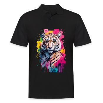 Gepard cool bunt in Aquarell, Illustration - Männer Poloshirt - Schwarz - Vorne - Kai (181cm)