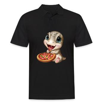 Dinosaurier lieben Pizza - Männer Poloshirt - Schwarz - Vorne - Kai (181cm)