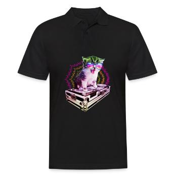 Cat Glasses Turntable DJ Disco Club Nightlife - Men's Polo Shirt - black - Front - Kai (181cm)