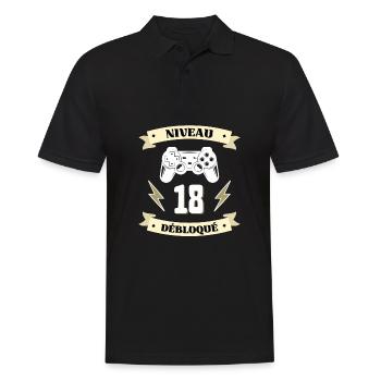 niveau 18 débloqué humour anniversaire 18 ans - Polo Homme - noir - Devant - Kai (181cm)