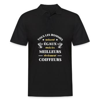 hommes égaux coiffeur humour coiffure homme cadeau - Polo Homme - noir - Devant - Kai (181cm)