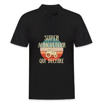 super agriculteur qui déchire humour paysan homme - Polo Homme - noir - Devant - Kai (181cm)