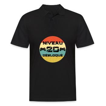 niveau 20 ans débloqué homme humour anniversaire - Polo Homme - noir - Devant - Kai (181cm)