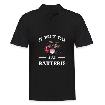 t shirt je peux pas j ai batterie humour batteur - Polo Homme - noir - Devant - Kai (181cm)