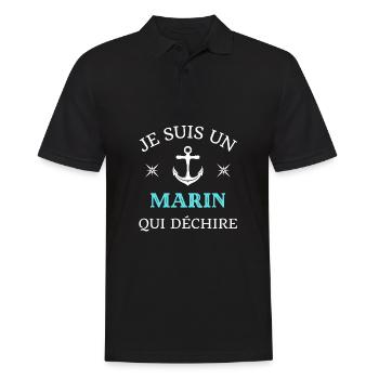t shirt marin qui dechire humour bateau capitaine - Polo Homme - noir - Devant - Kai (181cm)