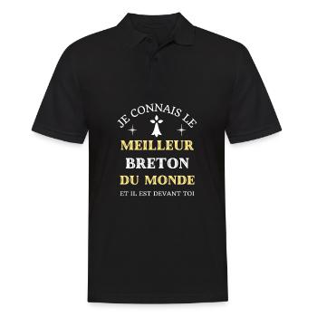 t shirt meilleur breton du monde humour bretagne - Polo Homme - noir - Devant - Kai (181cm)