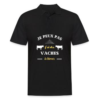 je peux pas j'ai des vaches à élever humour vache - Polo Homme - noir - Devant - Kai (181cm)