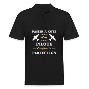 perfection pilote avion humour aviateur ulm cadeau - Polo Homme - noir - Devant - Kai (181cm)