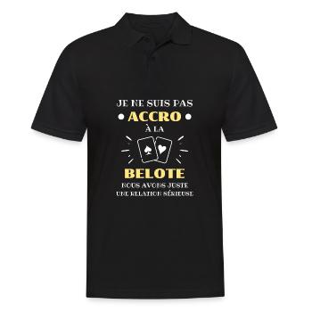 accro belote humour belote homme cadeau drole - Polo Homme - noir - Devant - Kai (181cm)