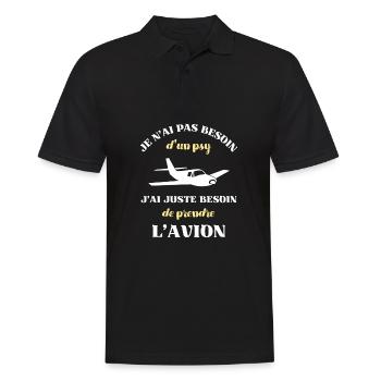 besoin psy avion homme humour aviateur ulm cadeau - Polo Homme - noir - Devant - Kai (181cm)