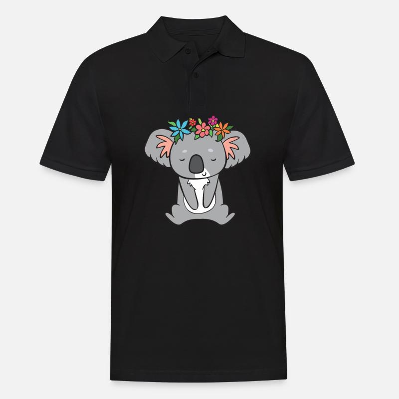 Koala - mit Blumen - Männer Poloshirt - Schwarz