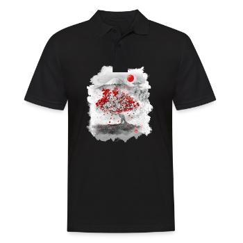Mount Fuji hinter einem Kirschbaum - Männer Poloshirt - Schwarz - Vorne - Kai (181cm)