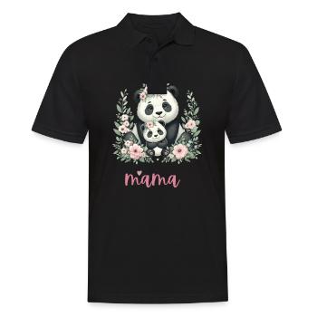 Amoureux des pandas, maman panda et ourson, fête des mères - Polo Homme - noir - Devant - Kai (181cm)