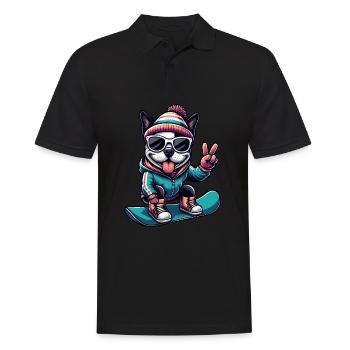 Boston Terrier Snowboard Winter Comic - Männer Poloshirt - Schwarz - Vorne - Kai (181cm)