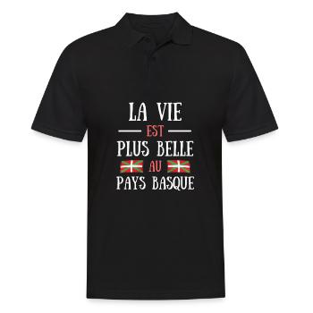 Vie plus belle pays basque homme humour cadeau - Polo Homme - noir - Devant - Kai (181cm)