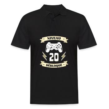 niveau 20 débloqué anniversaire 20 ans homme drole - Polo Homme - noir - Devant - Kai (181cm)