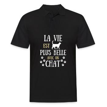 Vie plus belle chat femme humour chats idée cadeau - Polo Homme - noir - Devant - Kai (181cm)