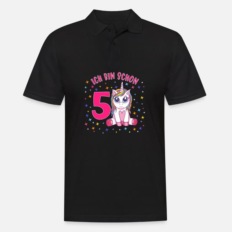 ich bin schon 5 Einhorn Geburtstag Kind Mädchen - Männer Poloshirt - Schwarz