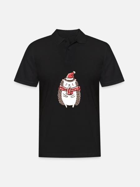 Weihnachten Igel Weihnachtsmütze Weihnachtsmann - Männer Poloshirt - Schwarz