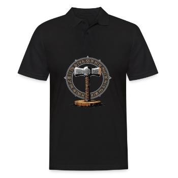 Wikinger Hammer Krieger Walhalla Runenkreis Thor - Männer Poloshirt - Schwarz - Vorne - Kai (181cm)