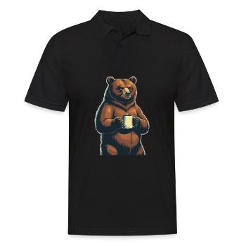 Grim Bear Coffee Mug Bears Coffee Tired - Men's Polo Shirt - black - Front - Kai (181cm)