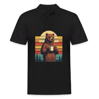 Grim Bear Coffee Mug Bears Coffee Tired - Men's Polo Shirt - black - Front - Kai (181cm)
