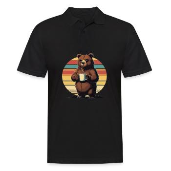 Grim Bear Coffee Mug Bears Coffee Tired - Men's Polo Shirt - black - Front - Kai (181cm)