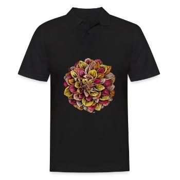 Dahlia de fleurs en rouge, encre, dessin, rétro - Polo Homme - noir - Devant - Kai (181cm)