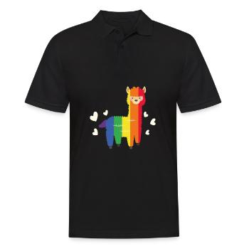 Regenbogen Buntes Alpaka LGBT Geschenk - Männer Poloshirt - Schwarz - Vorne - Kai (181cm)