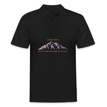 Klassische Berglandschaft: Jeder Gipfel beginnt mi - Männer Poloshirt - Schwarz - Vorne - Kai (181cm)
