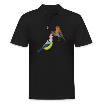 Rotkehlchen Blaumeise Eis Kopf NÖ Lustige Vögel - Männer Poloshirt - Schwarz - Vorne - Kai (181cm)