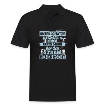 Unterschätze niemals einen ALTEN MANN der Strom - Männer Poloshirt - Schwarz - Vorne - Kai (181cm)