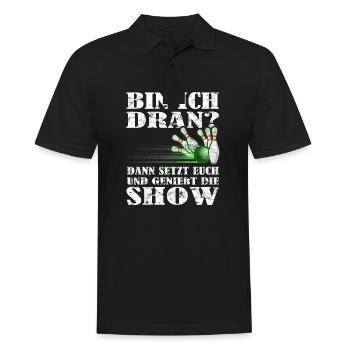 "Bin ich dran?" Kegelspieler Kegler - Männer Poloshirt - Schwarz - Vorne - Kai (181cm)