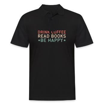 Boire du café, lire des livres, être heureux - Polo Homme - noir - Devant - Kai (181cm)