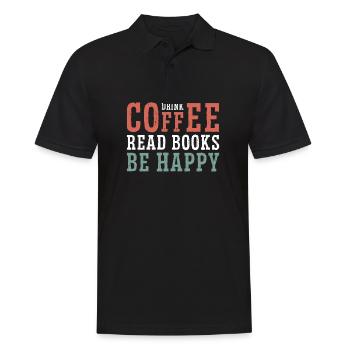 Boire du café, lire des livres, être heureux - Polo Homme - noir - Devant - Kai (181cm)