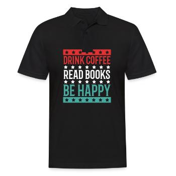 Boire du café, lire des livres, être heureux - Polo Homme - noir - Devant - Kai (181cm)