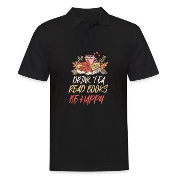 Tee Trinken Bücher Lesen Glücklich Sein - Männer Poloshirt - Schwarz - Vorne - Kai (181cm)