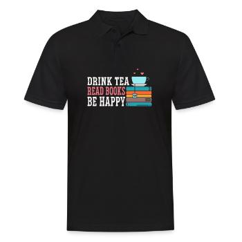 Tee Trinken Bücher Lesen Glücklich Sein - Männer Poloshirt - Schwarz - Vorne - Kai (181cm)