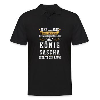 Sascha Namensshirt mit lustigem König Spruch - Männer Poloshirt - Schwarz - Vorne - Kai (181cm)