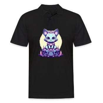 Kawaii Pastel Goth Süße Gruselige Hexenkatze - Männer Poloshirt - Schwarz - Vorne - Kai (181cm)