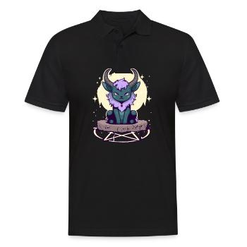 Kawaii Pastel Goth Süße Gruselige Gehörnte Katze - Männer Poloshirt - Schwarz - Vorne - Kai (181cm)
