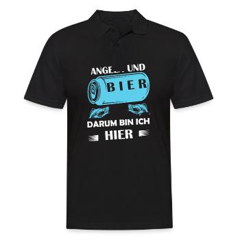 Angeln und Bier darum bin ich hier Angler Sprüche - Männer Poloshirt - Schwarz - Vorne - Kai (181cm)
