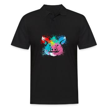 Colorful Splash Art Farm animals pig head - Men's Polo Shirt - black - Front - Kai (181cm)