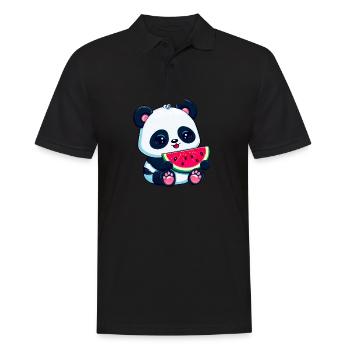 Niedlicher Panda isst Wassermelone - Männer Poloshirt - Schwarz - Vorne - Kai (181cm)