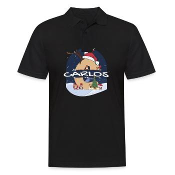 Toller Carlos Name mit Weihnachtsmütze im Weihnachtsthema - Männer Poloshirt - Schwarz - Vorne - Kai (181cm)