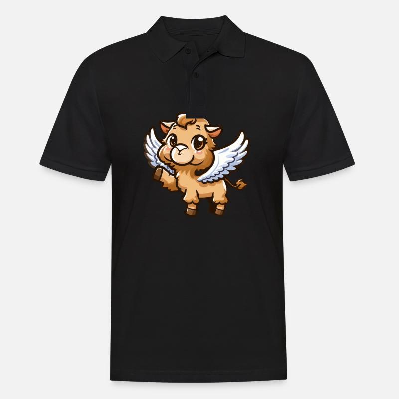 Engels-Kamel: Himmlischer Comic-Stil - Männer Poloshirt - Schwarz