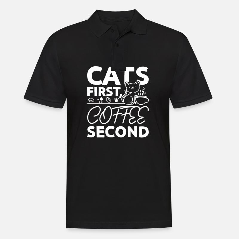 Cats first coffee second - Männer Poloshirt - Schwarz